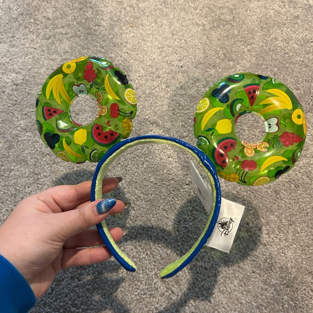 Disney Inflatable Fruit Float Minnie Ear Headband in Green with Blue Trim